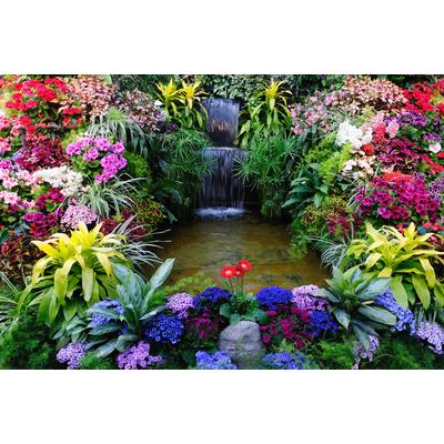 Fototapete PAPERMOON "BLUMEN LAGUNE WASSERFALL", bunt, B:3m L:2,23m, Vlies, Tapeten