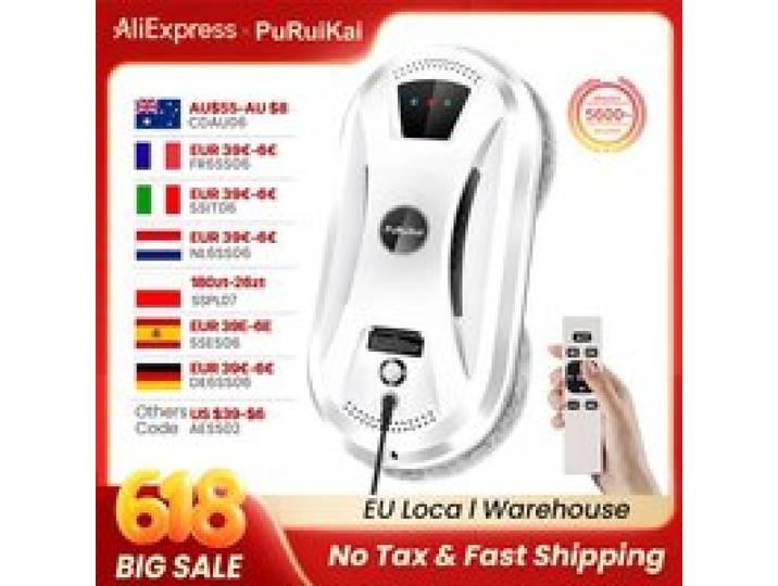 PuRuiKai Robot lave-vitres PRK-N361 Aspiration 5600 Pa Moteur 72W Télécommande Nettoyage maison et bureau