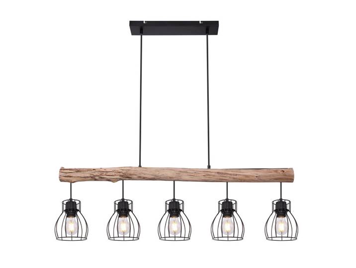 Novel Hängeleuchte Mina, Naturfarben, Schwarz, Holz, Metall, Eukalyptusholz, Hartholz, Uni, länglich, 13.6x140x104 cm, Lampen & Leuchten, Innenbeleuchtung, Hängeleuchten, Pendelleuchten