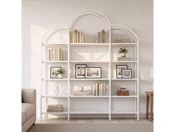 Bibliothèque 170x26x190cm Étagère 5 niveaux en MDF et métal Design nuage moderne Grand rangement Blanc
