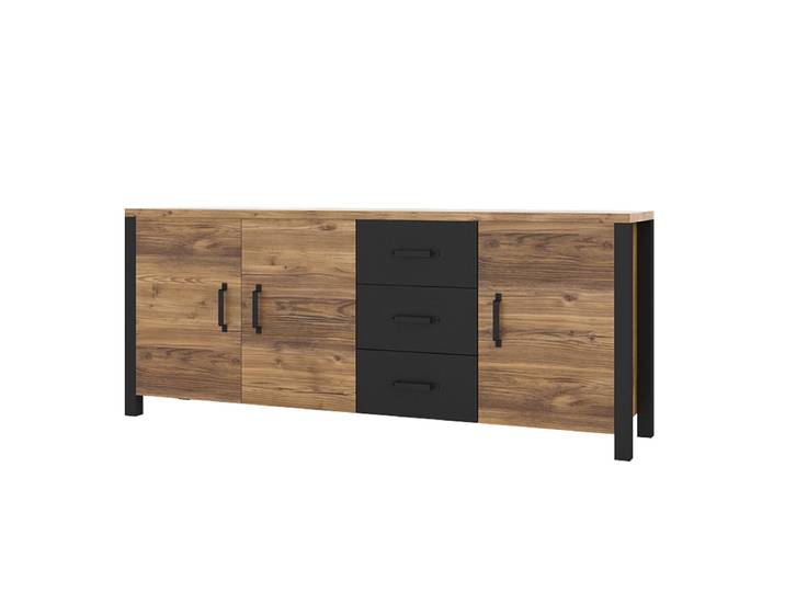 Buffet 3 portes 3 tiroirs Lyam Bois et Noir