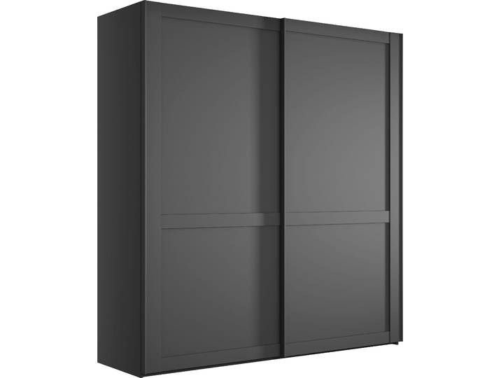 Schwebetürenschrank WIEMANN Göteborg , grau (graphit, dekor), B:197,3cm H:220cm T:67cm, Holzwerkstoff, Schränke, Schwebetürenschrank, Querriegel und Griffleisten im Korpusfarbton