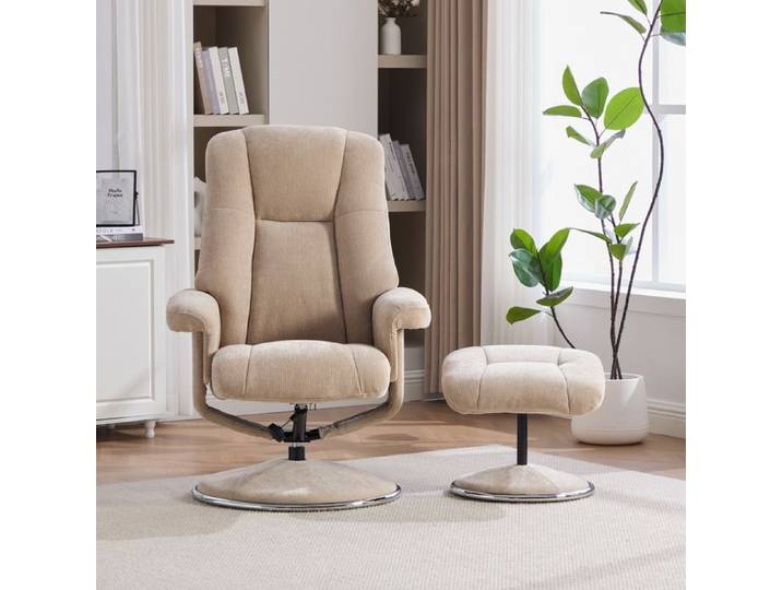 Fauteuil relax pivotant AESVAR avec repose-pieds style scandinave chenille Light Taupe dossier 145°