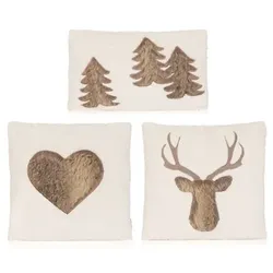 MONT CHALET 3 gefüllte Kissen Fell-Applikationen Lammfellimitat 2x 45x45cm & 30x50cm
