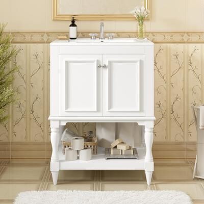 GREATPLANINC Retro Single Sink Bathroom Vanity Cabinet