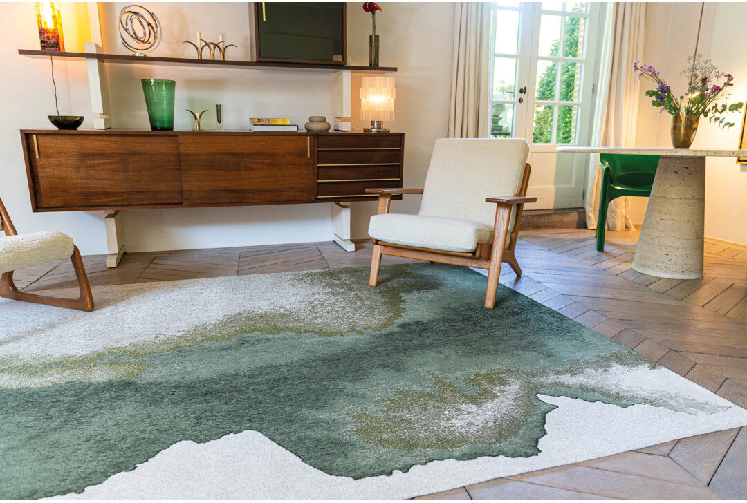 Louis de Poortere Meditation Lagoon Palm Green Recycled P.E.T Area Rug Green;Gray Rectangle 140 x 200cm