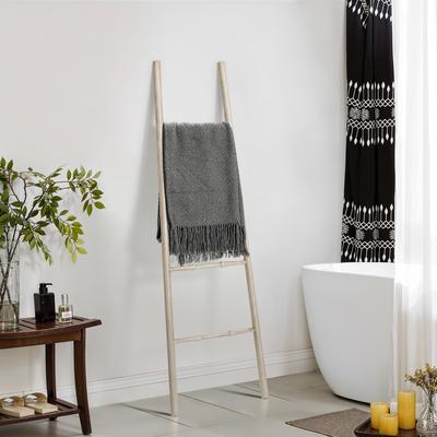 LuxenHome Rustic Birch Wood 4-Rung Blanket Ladder - 5.1 Ft