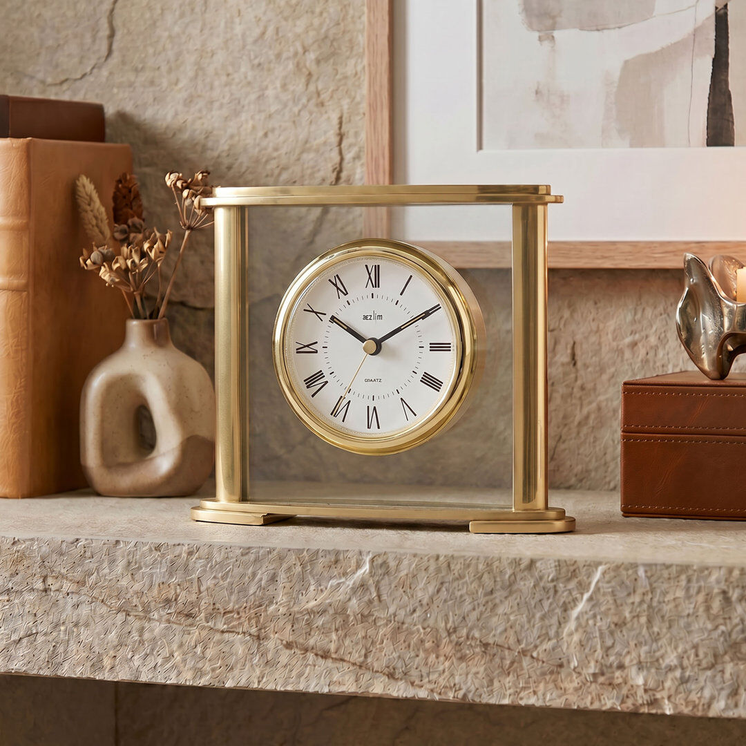 Acctim Colgrove Mantel Clock Quartz Polished Metal & Glass Floating Effect Gold Gold 16.2cm H X 18.1cm W X 5.5cm D