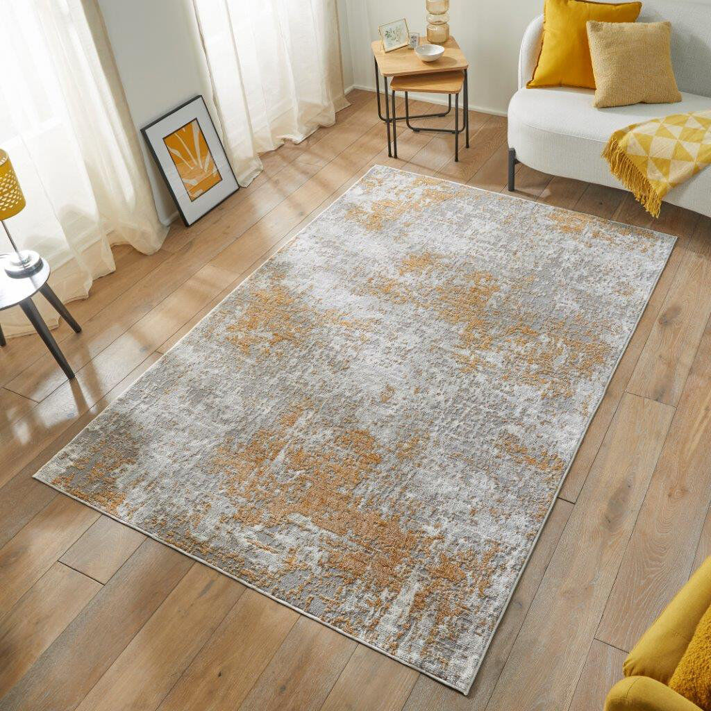 Mercury Edgeworth Abstract Machine Woven Cream Gold Area Rug Cream;Gold Rectangle 120cm x 170cm