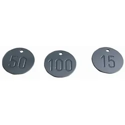 Kennzeichnungsmarken, Aluminium silber, fortlaufend nummeriert, Ø 30 mm - Beutel = 100 Stk - 30x1 mm