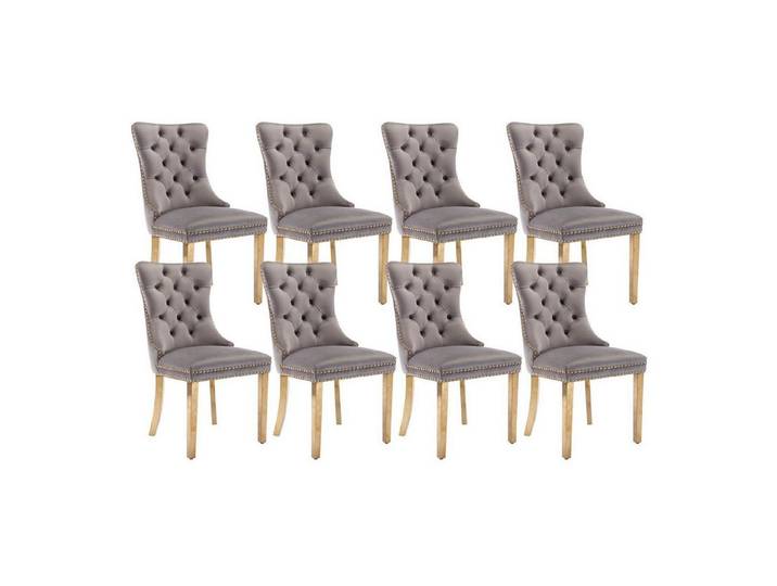 LuxusKollektion Esszimmerstuhl Esszimmerstühle 8er Samt Grau (Goldene Edelstahlbeine) 8er-Set
