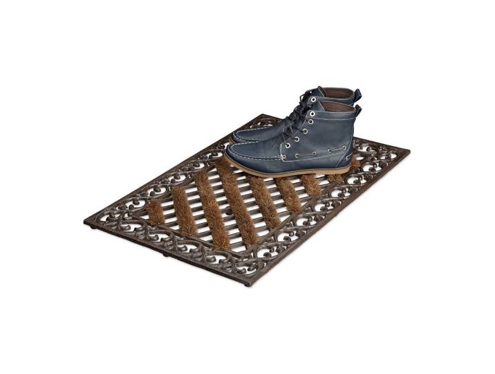 Relaxdays Fussabtreter Dunkelbraun Bronze Gusseisen mit Bürsten, Braun, Metall, Textil, 72x46 cm, Teppiche & Böden, Fussmatten & Schuhabtropftassen