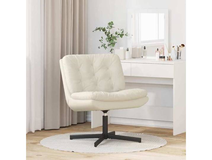 Fauteuil relaxant pivotant - - Velours - Crème - 63x75x76 cm - Pivotant à 360° - Ergonomique - Cadre en métal