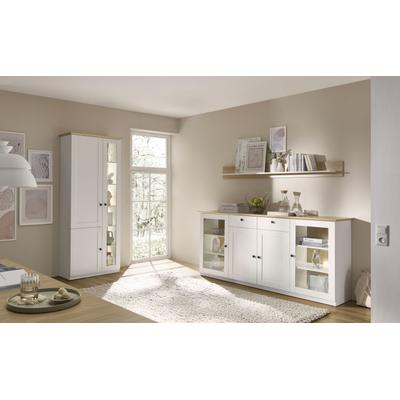 Wohnwand OTTO HOME "Brest, Anbauwand im Landhausstil, Komplettset, Wohnzimmer-Set", weiß (weiß matt, eiche geölt dekor), Holzwerkstoff, Kastenmöbel-Sets, Wohnwand, enthält Vitrine, Sideboard + Wandboard