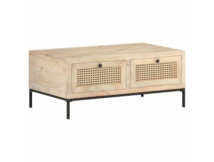 Table basse 90x50x37 cm Bois de manguier et canne naturelle - Cadre durable - design élégant(8359)