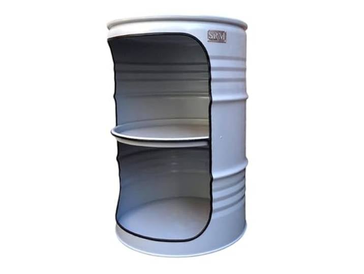 Srm - Design Fassregal Fassmöbel Regalfass Design Regal Ölfass Möbel 210 Liter Volumen Farbe Grau RAL 9006 inkl. 2 Lampenfassungen für E27 Leuchtmittel