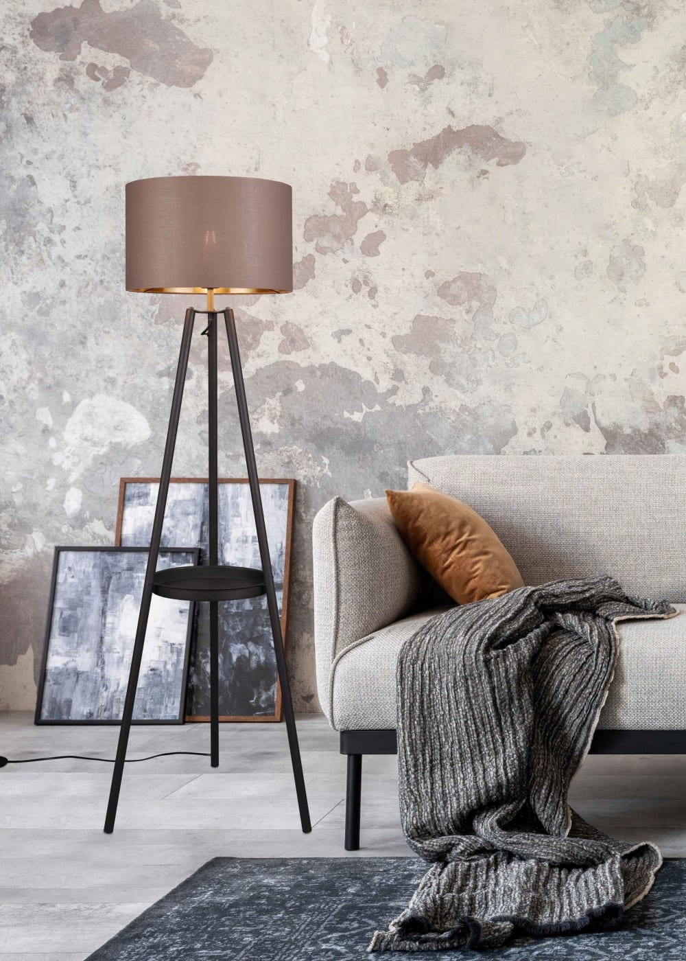 Trio Lighting Lampadaire design en métal noir Noir 57x152x57cm