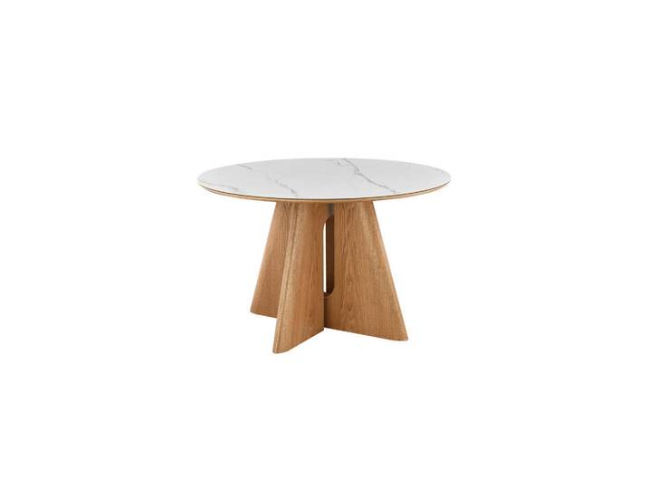 VanDerken Esstisch, Weiß, Eiche, Holz, Stein, Esche, furniert, rund, X-Form, 75x120x120 cm, Esszimmer, Tische, Esstische, Esstische rund