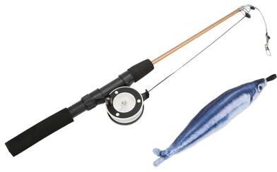 Inspired Living Interactive Telescopic Cat Fishing Rod Toy With Realistic Fish Teaser b