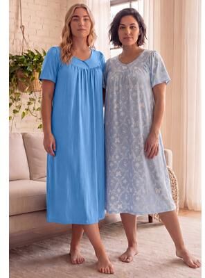 Plus Size Women's 2-Pack Bib Gown by Only Necessities in Sky Blue Butterfly (Size 2X)