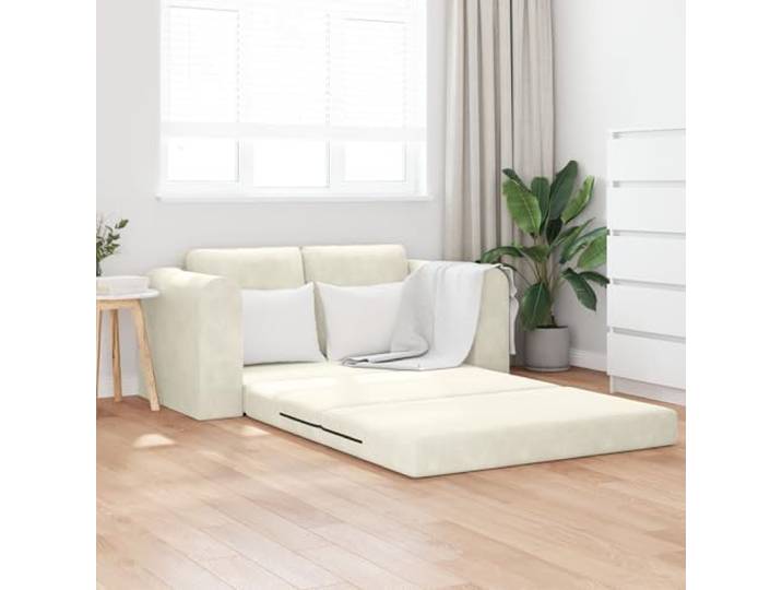 HEFZGDB Boden Schlafsofa 2-in-1 Creme 148x71x83 cm Samt Modernes Zweisitzer Sofa Bequem Polyesterstoff Leichter Schaum Stilvolles Wohnzimmer Möbel Langlebig
