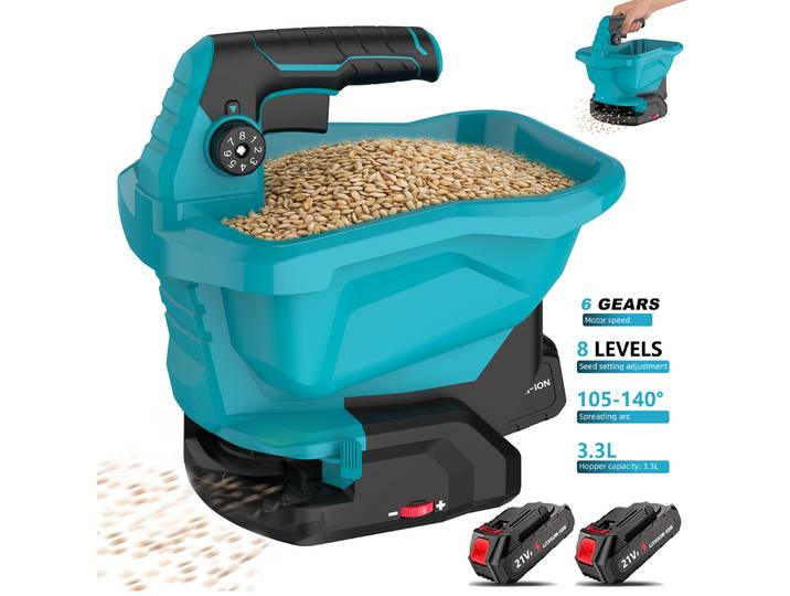 Épandeur d'engrais électrique automatique à 6 vitesses, pour semis d'herbe, de légumes, de graines, machine d'ensemencement intégrée, outil de semis pour batterie Makita