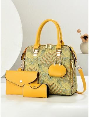 LightInthebox Women's Embroidered Pattern Faux Leather Satchel Handbag Set, Multi-Color 3-Piece Mother-Daughter Bag Purse Set for Party, Work, Commuting, and Everyday Elegant Wear