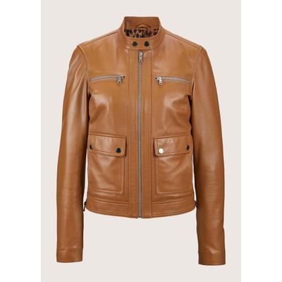 Lederjacke MADELEINE "Lederjacke Biker-Jacke aus Lammnappa", Damen, Gr. 38, braun (cognac), Obermaterial: 100% Lammnappaleder LANA., Modern, normal, Jacken