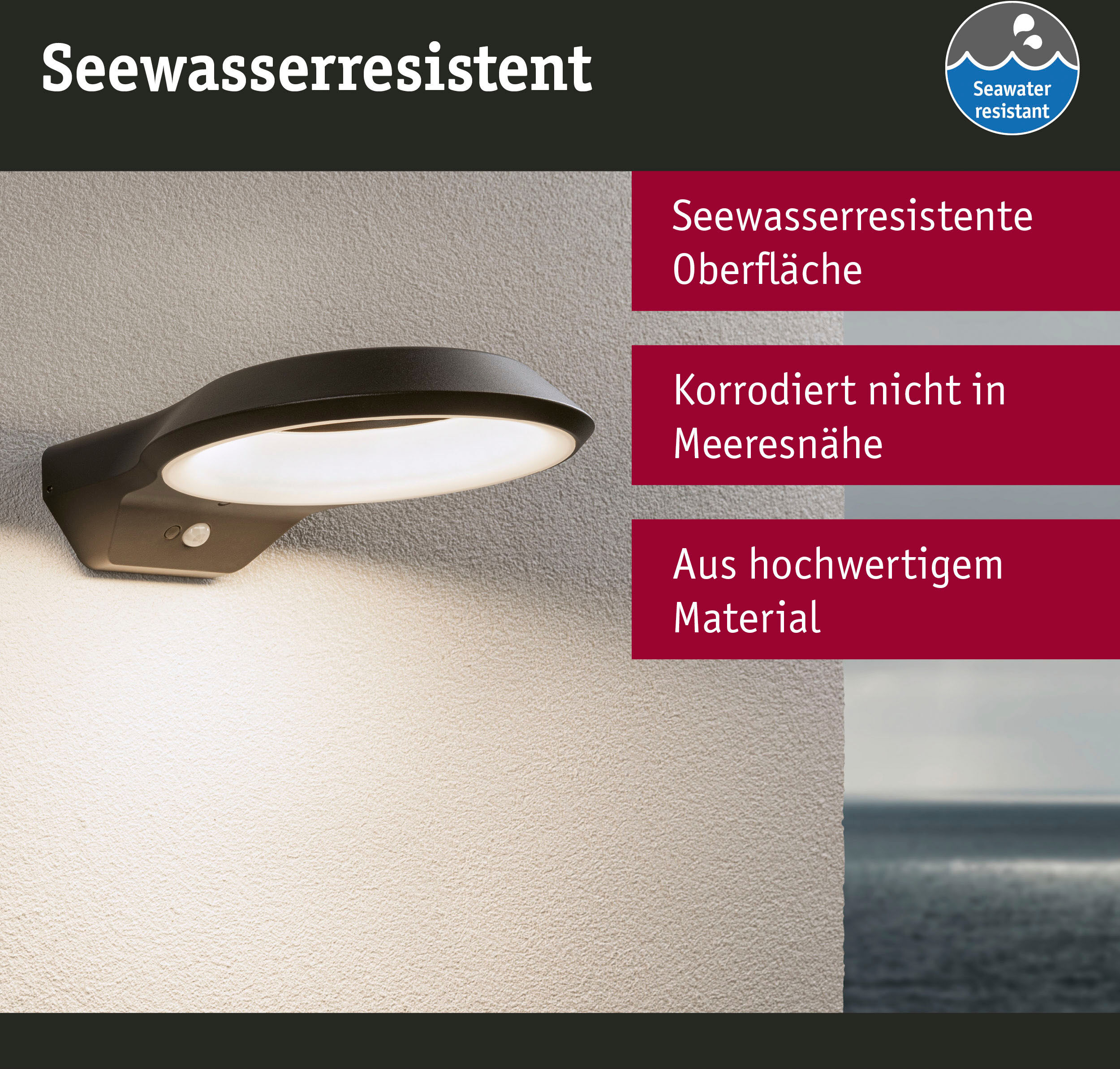 LED Außen-Wandleuchte PAULMANN "Anela 230V", grau (anthrazit), B:24,5cm H:7,1cm T:30,9cm, Leuchten, LED Außen-Wandleuchte, insektenfreundlich