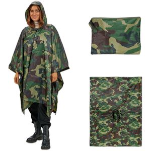 Relaxdays Regenponcho Länge 120 cm, wiederverwendbar, mit Kapuze, tarnfarbe, wasserdicht