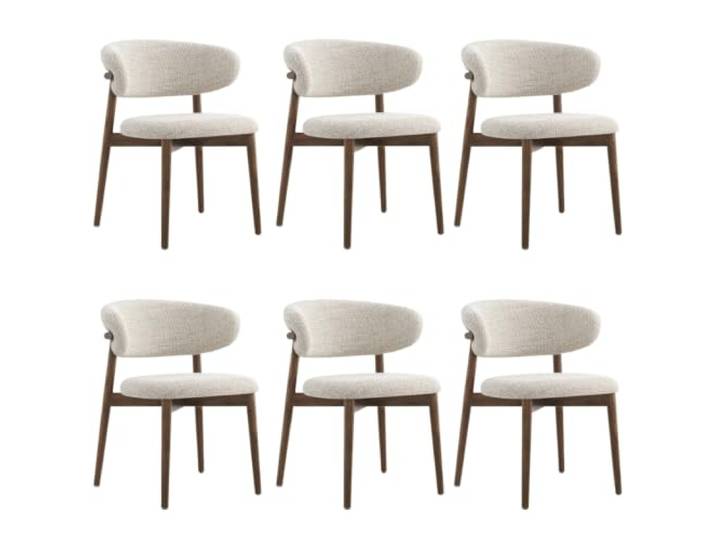 AKPHBKFG Esszimmerstühle im Mid-Century-Modern-Stil, 2er-Set, lässiger Sofasessel, geschwungene Rückenlehne, Leinenbezug, für Zuhause oder Café 6 PCS