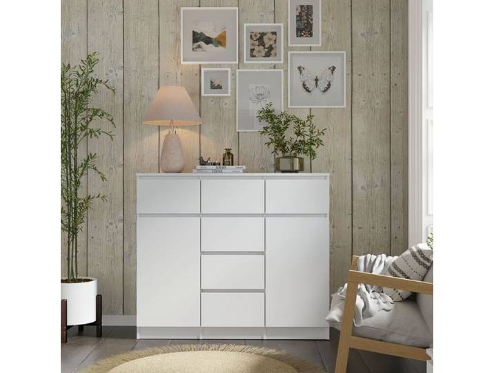 Commode MAJA 2D6S 120 cm blanc mat – 6 tiroirs 2 compartiments