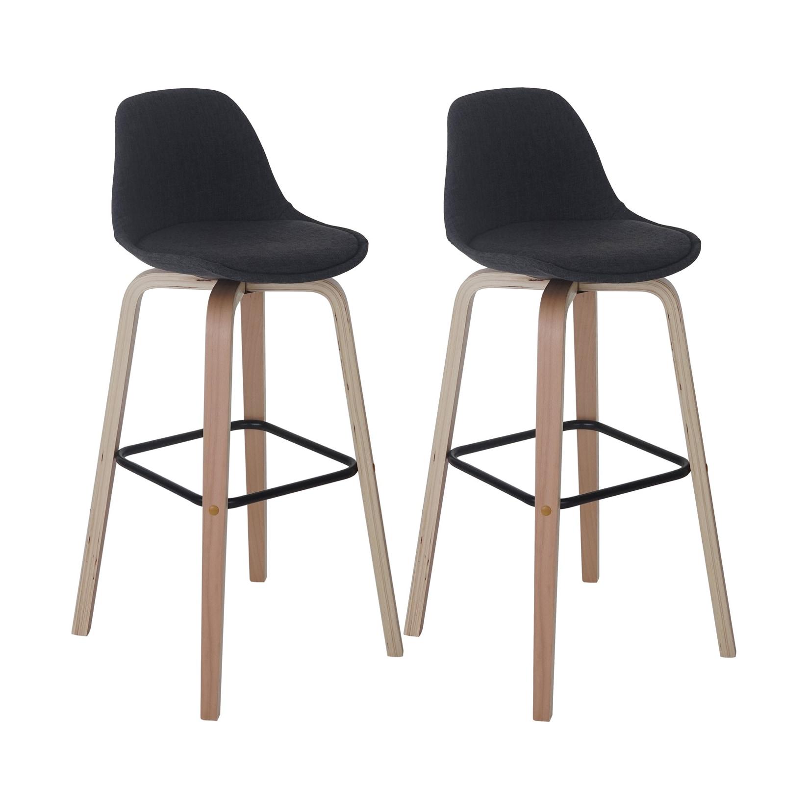 2er-Set Barhocker MCW-A89, Barstuhl Tresenhocker mit Lehne ~ Textil, dunkelgrau