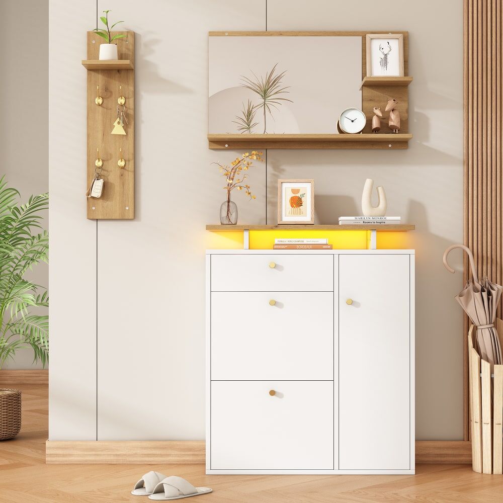 Urban Meuble Ensemble de meuble d entrée avec miroir, porte-manteau et banc Multicolore 105x152x25cm