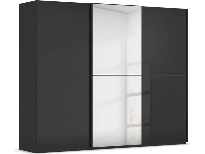Schwebetürenschrank, Holzwerkstoff, Schwarz, 271×223×68 cm, Edle Spiegel/Glas-Türen, Modern, Rauch