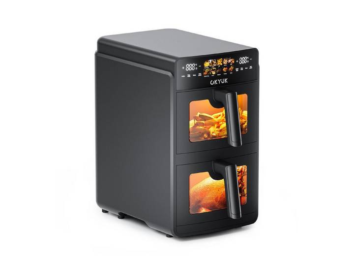 OKYUK Heißluftfritteuse, 10 Programme, Touchscreen, 60-Min.-Timer, 80–200 °C