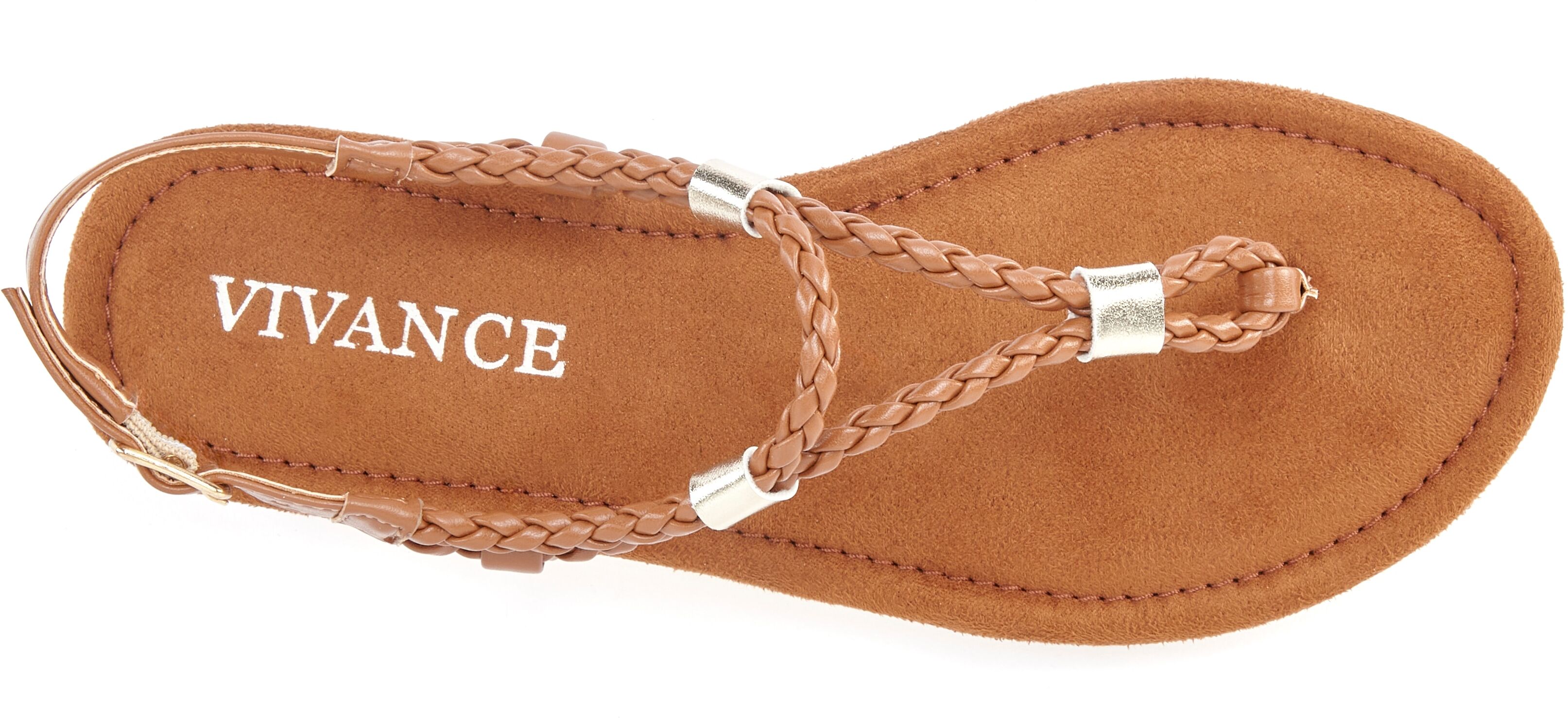Sandale VIVANCE "Sommerschuh", Damen, Gr. 43, braun (camelfarben), Obermaterial: 100% Lederimitat. Decksohle: 100% Textilmaterial. Futter: 100% Lederimitat. Laufsohle: 100% Synthetik, unifarben, Basic, Schuhe Sandale, Zehentrenner, Sommerschuh, Sandalette