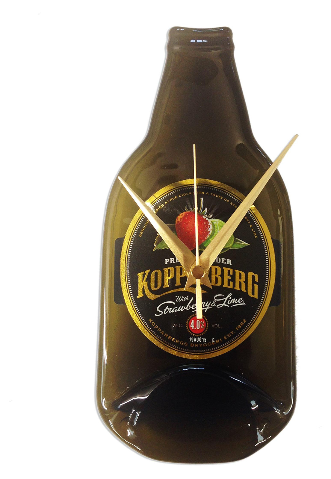 Dripio Wandklok met aardbei-limoen ontwerp gemaakt van een gerecyclede ciderfles