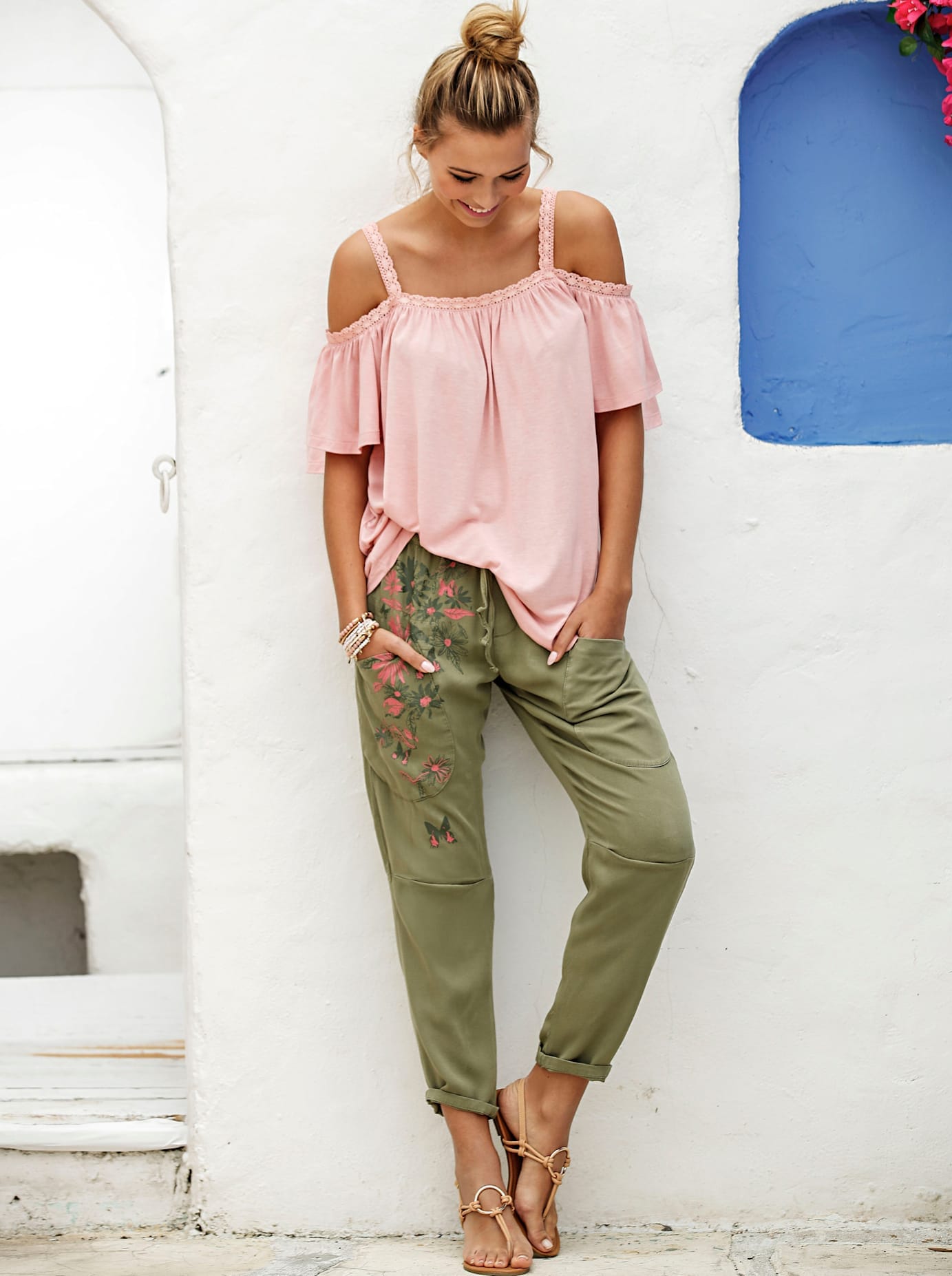 Carmenbluse INSPIRATIONEN, Damen, Gr. 48, rosa (rosé), 100% Viskose, unifarben, Blusen Carmenbluse rosé 48