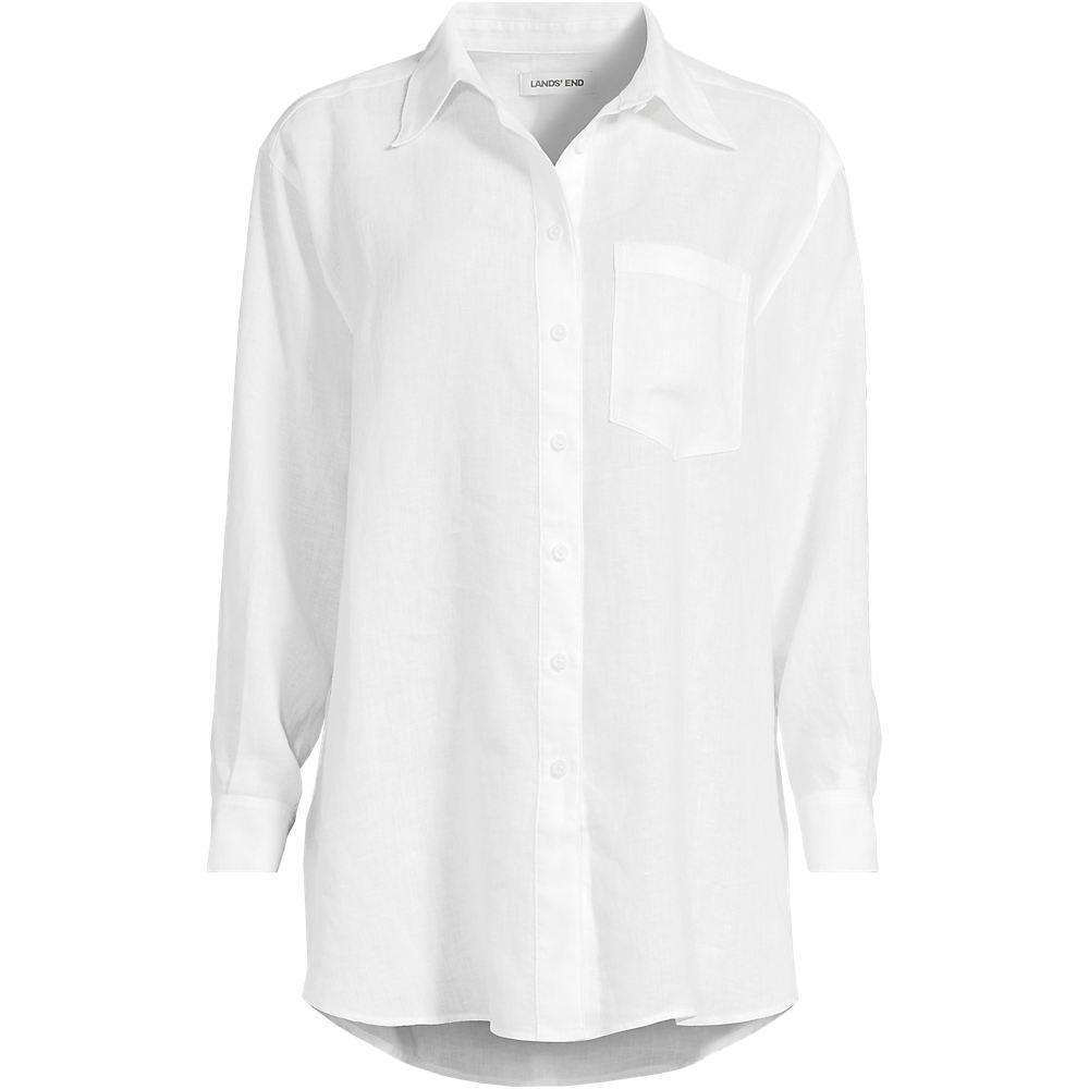 Langes Oversized Premium Reinleinen-Hemd in Petite-Größe, Damen, size: petite, Weiß, Leinen, by Lands' End