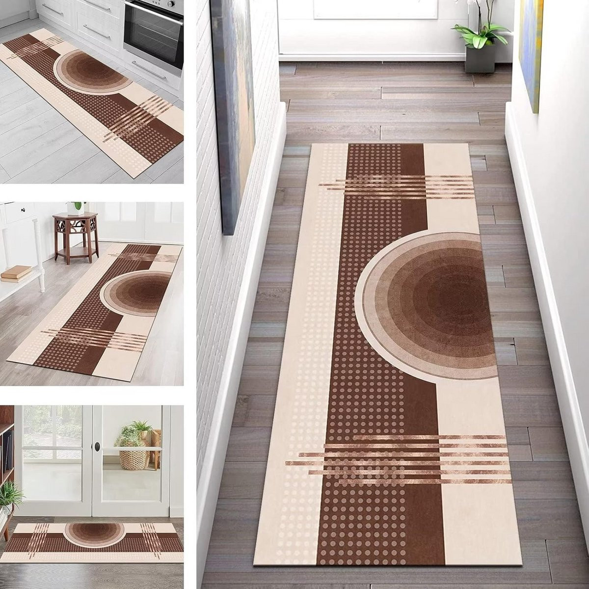 Wasbare Keukenloper met Antislip - Beige Rood-bruin Vloerkleed voor Keuken, Gang en Slaapkamer