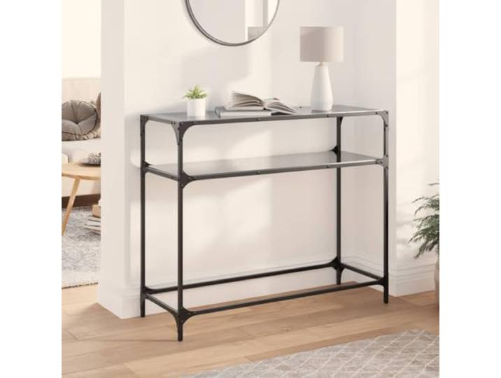 smnyxs Konsolentisch, Glas, Schwarz, Stahl, 98 x 35 x 81 cm Modernes Design, Rahmen aus Edelstahl, pflegeleichte Oberfläche, Wandbefestigung inklusive
