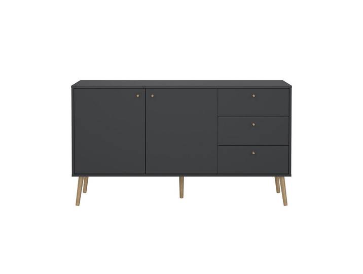 ebuy24 Anrichte mit 2 Türen und 3 Schubladen mit Holzfüßen tarp 147,2/39,1/81,7 cm, Grau, Holzwerkstoff, 148x82x40 cm, Kleinmöbel, Kommoden, Sideboards