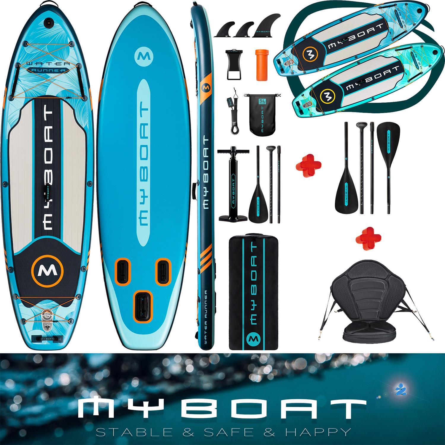 Komplettset Kajak Touring SUP Board Set mit 5cm hohem stabilem Sitz, zweite 4-teiligem Paddel, MyBoat Water Runner 2 Personen Paddling Kayak Kanu Boot