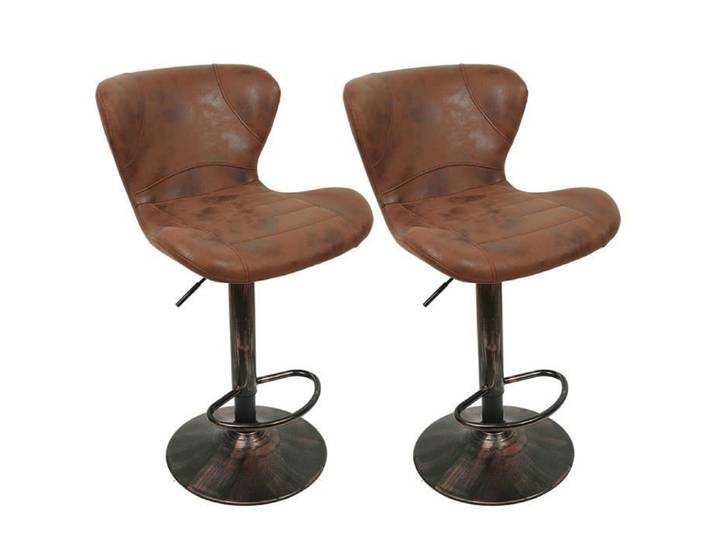 GOLDCMN Lot de 2 tabourets de bar avec dossier Matériau : cuir + fer (brun)