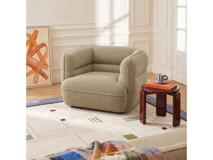 HABITAT - Fauteuil en tissu bouclette - Beige sable - Marcel