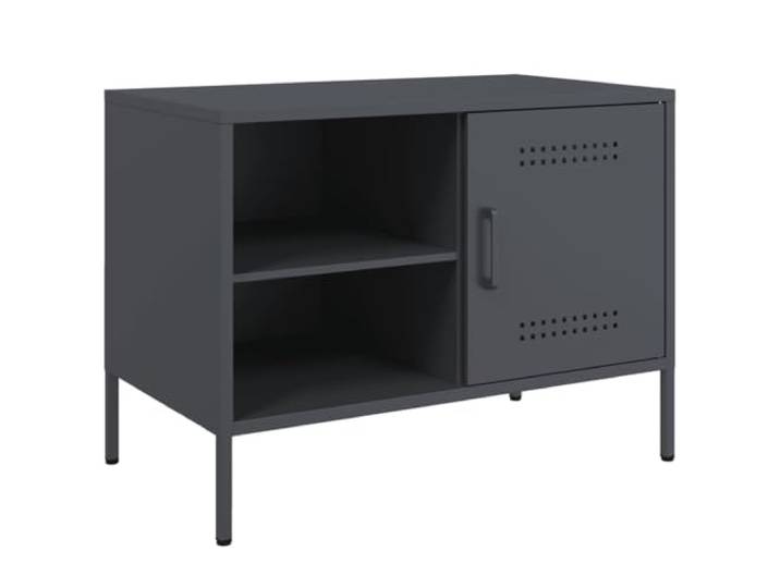 Roanoer TV-Schrank Anthrazit 68x39x50,5 cm Stahl Lowboard Fernsehtisch Kompakter Industriedesign TV-Ständer aus anthrazitfarbenem Stahl für Wohnzimmer und Schlafzimmer mit viel Stauraum.