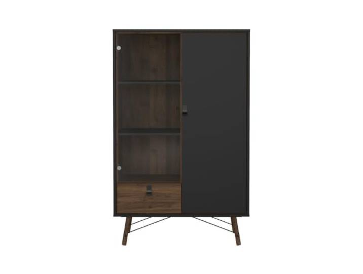 Vente-unique Fureso Vitrine – 2 Türen & 1 Schublade – Farbe: Walnuss & Anthrazit