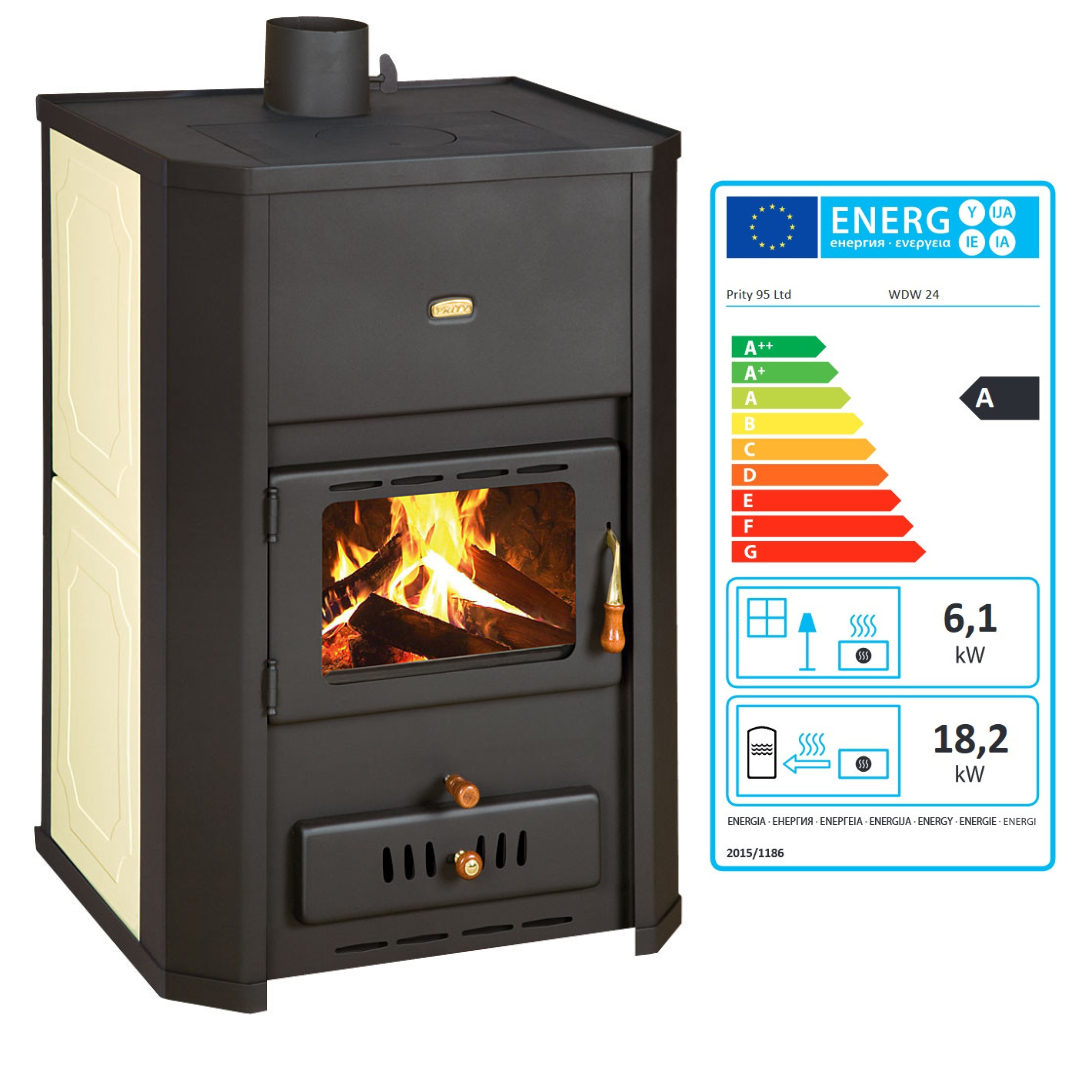 Holzofen PRITY WD W24 mit Wasserwärmetauscher Zentralheizung Ofen - 24.3 Kw
