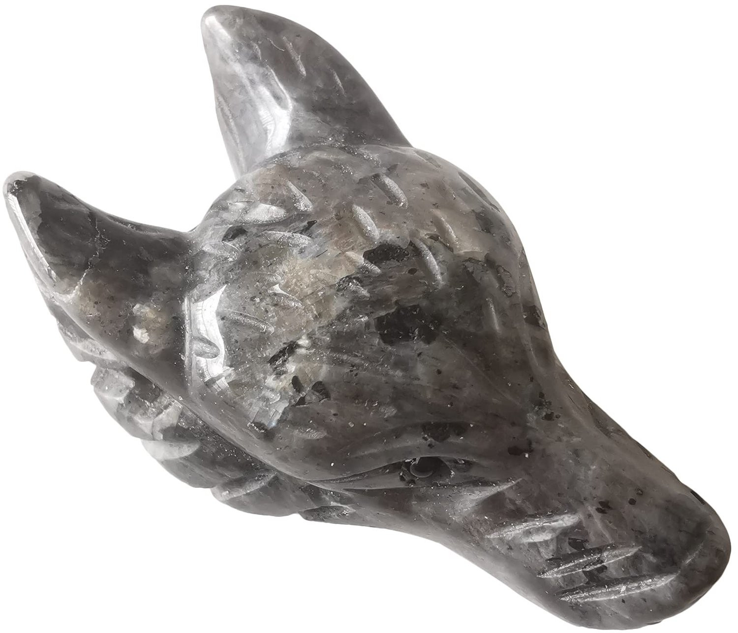 Labradoriet Wolf Hoofd Beeldje Mini Sculptuur 40 mm